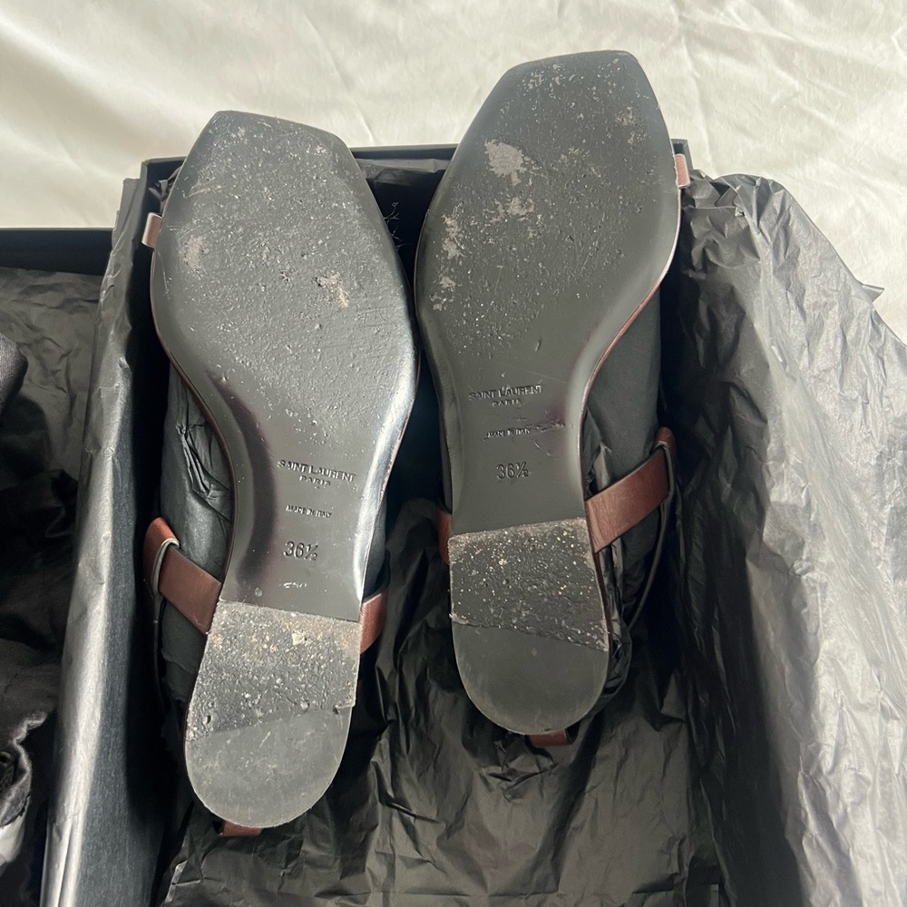 Saint Laurent Brown Sandals with Gold Logo - Picture 4 of 12